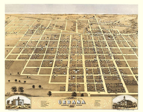 Urbana Illinois - Ruger 1869 Black Ornate Wood Framed Art Print with Double Matting by Ruger