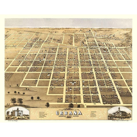 Urbana Illinois - Ruger 1869 Gold Ornate Wood Framed Art Print with Double Matting by Ruger