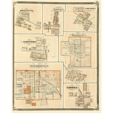 Brownsburg, Plainfield, Jamestown Indiana Gold Ornate Wood Framed Art Print with Double Matting by Baskin