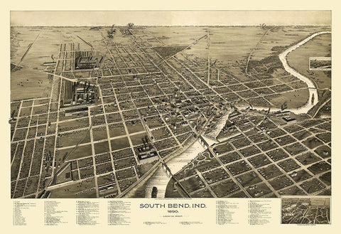 South Bend Indiana - Pauli 1890 White Modern Wood Framed Art Print with Double Matting by Pauli