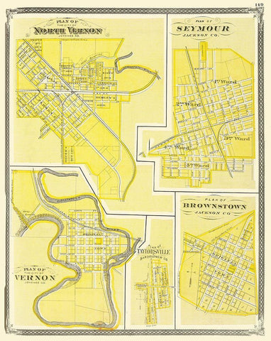 Vernon, Seymour, Brownstone Indiana - Baskin 1876 Black Ornate Wood Framed Art Print with Double Matting by Baskin
