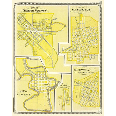 Vernon, Seymour, Brownstone Indiana - Baskin 1876 Gold Ornate Wood Framed Art Print with Double Matting by Baskin