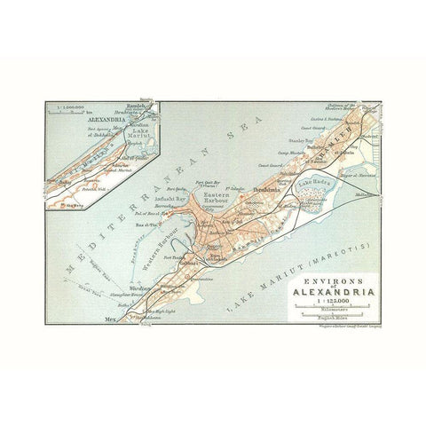 Alexandria Environs Egypt - Baedeker 1913 Black Modern Wood Framed Art Print by Baedeker