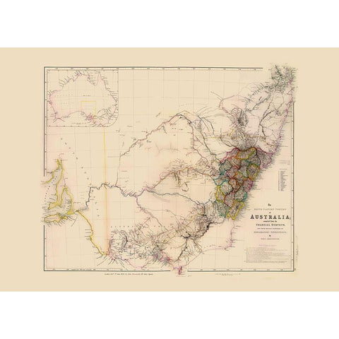 Southeast Australia - Arrowsmith 1844 Black Modern Wood Framed Art Print with Double Matting by Arrowsmith