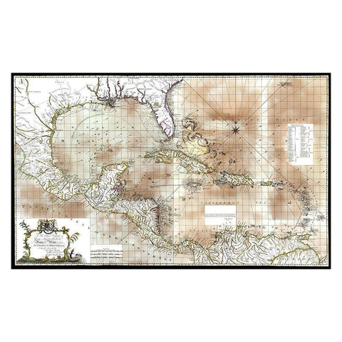 Caribbean Sea Honduras Costa Rica - Speer 1774 Black Modern Wood Framed Art Print by Speer