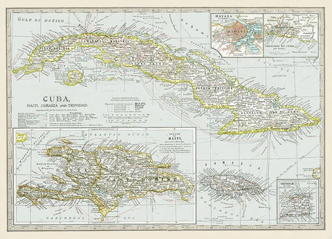 Cuba Haiti Jamaica Trinidad - Century 1897 Black Ornate Wood Framed Art Print with Double Matting by Century
