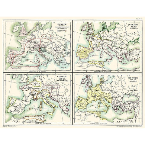 Europe Barbarian Migrations 451 AD-500 AD White Modern Wood Framed Art Print by Poole