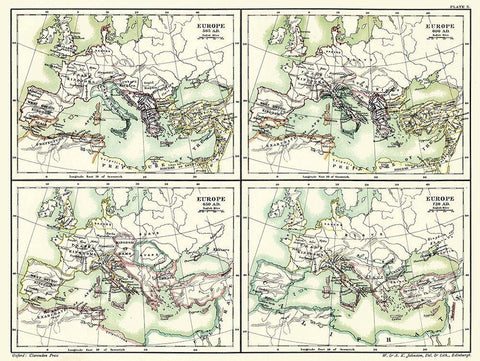 Europe 565 AD-720 AD - Poole 1902 Black Ornate Wood Framed Art Print with Double Matting by Poole