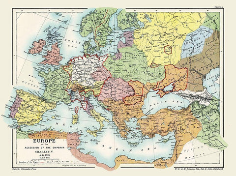 Europe Charles V 1519 AD - Poole 1902 White Modern Wood Framed Art Print with Double Matting by Poole
