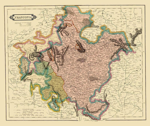 Franconia Duchy Germany - Hamilton 1831 Black Ornate Wood Framed Art Print with Double Matting by Hamilton
