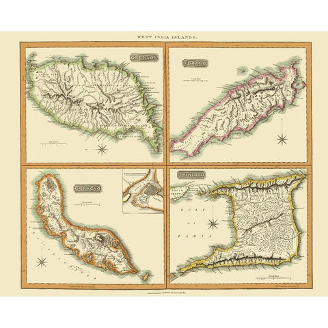 Caribbean Grenada Tobago Curacao Trinidad Black Modern Wood Framed Art Print with Double Matting by Thomson