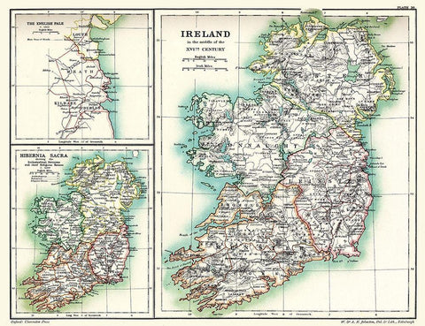 Ireland 16th Century - Poole 1902 Black Ornate Wood Framed Art Print with Double Matting by Poole