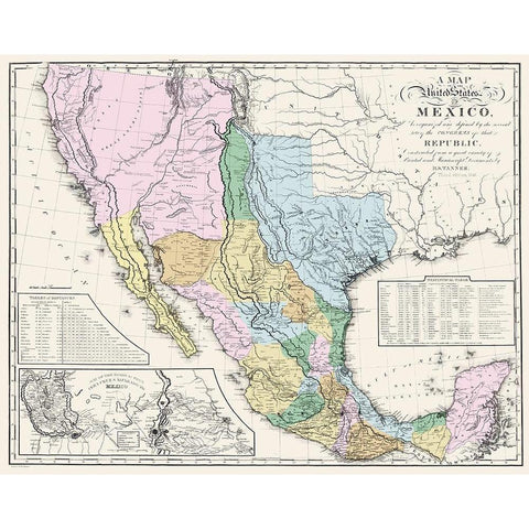 Mexican States Mexico - Tanner 1846 Black Modern Wood Framed Art Print with Double Matting by Tanner