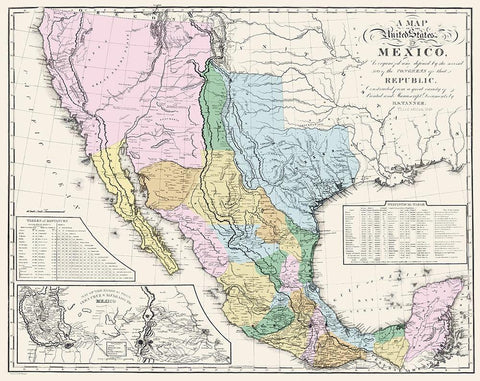 Mexican States Mexico - Tanner 1846 Black Ornate Wood Framed Art Print with Double Matting by Tanner