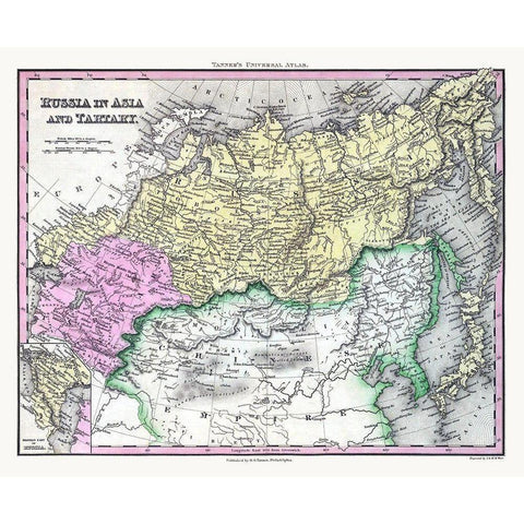 Asia Tartary Russia - Tanner 1835 Gold Ornate Wood Framed Art Print with Double Matting by Tanner