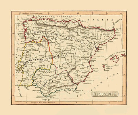 Spain Portugal - Thomas 1835 Black Ornate Wood Framed Art Print with Double Matting by Thomas