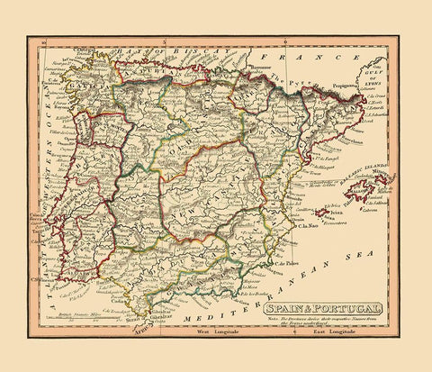 Spain Portugal - Thomas 1835 White Modern Wood Framed Art Print with Double Matting by Thomas