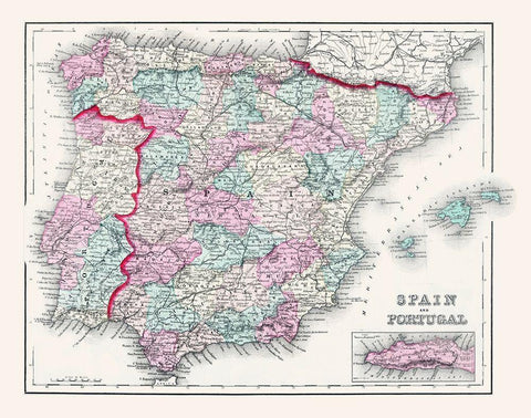 Spain Portugal - Gray 1878 White Modern Wood Framed Art Print with Double Matting by Gray