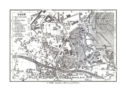 Chur Switzerland - Baedeker 1921 White Modern Wood Framed Art Print with Double Matting by Baedeker