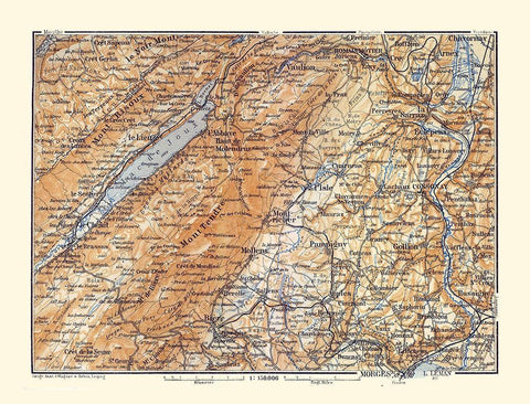 Mont Tendre Region Switzerland - Baedeker 1921 White Modern Wood Framed Art Print with Double Matting by Baedeker