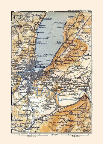 Geneva Region Switzerland France - Baedeker 1921 White Modern Wood Framed Art Print with Double Matting by Baedeker