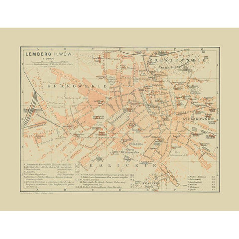 Lemberg Ukraine - Baedeker 1910 White Modern Wood Framed Art Print by Baedeker
