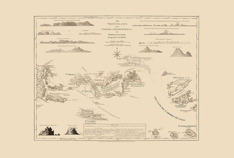 Virgin Islands - Jefferys 1775 Black Ornate Wood Framed Art Print with Double Matting by Jefferys