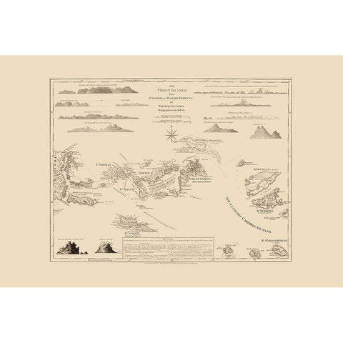 Virgin Islands - Jefferys 1775 Gold Ornate Wood Framed Art Print with Double Matting by Jefferys
