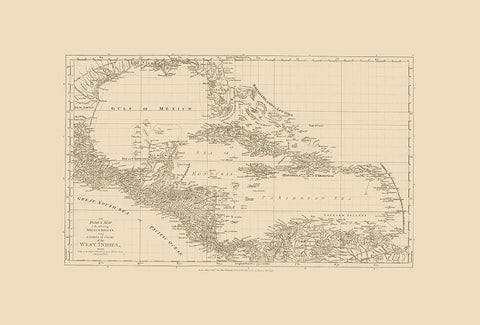 Chart West Indies Caribbean - Sayer 1775 Black Ornate Wood Framed Art Print with Double Matting by Sayer