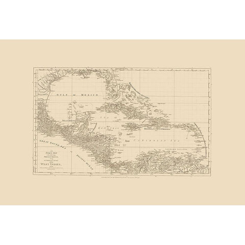 Chart West Indies Caribbean - Sayer 1775 Black Modern Wood Framed Art Print with Double Matting by Sayer