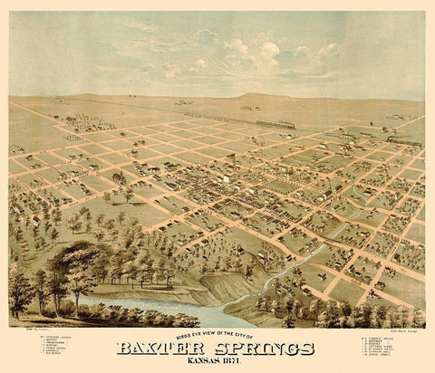 Baxter Springs Kansas - Glover 1871 Black Ornate Wood Framed Art Print with Double Matting by Glover