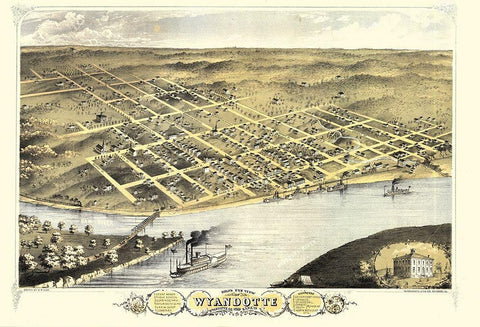 Wyandotte Kansas - Ruger 1869 Black Ornate Wood Framed Art Print with Double Matting by Ruger