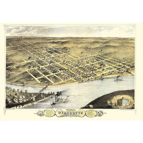 Wyandotte Kansas - Ruger 1869 Gold Ornate Wood Framed Art Print with Double Matting by Ruger