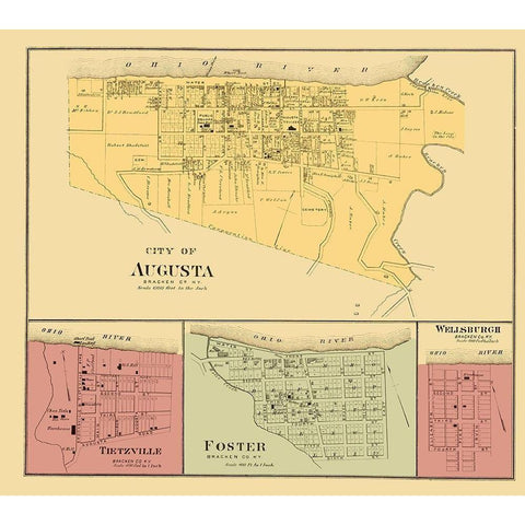 Augusta, Tietzville, Foster, Wellsburgh Kentucky Black Modern Wood Framed Art Print by Hayes