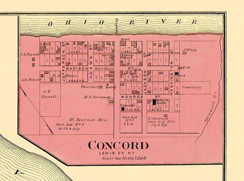 Concord Kentucky Landowner - Titus 1877 Black Ornate Wood Framed Art Print with Double Matting by Titus