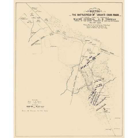 Logans Cross Roads Kentucky Battlefield - Michler 1862 Gold Ornate Wood Framed Art Print with Double Matting by Michler