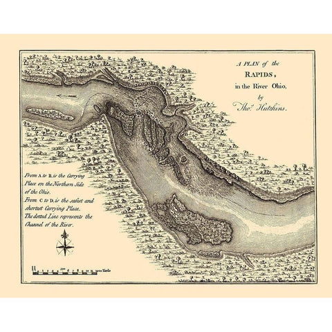 Ohio River Rapids Plan - Hutchins 1778 Gold Ornate Wood Framed Art Print with Double Matting by Hutchins