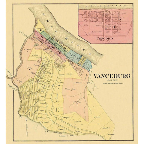 Vanceburg, Concord Kentucky Landowner - Hayes White Modern Wood Framed Art Print by Hayes