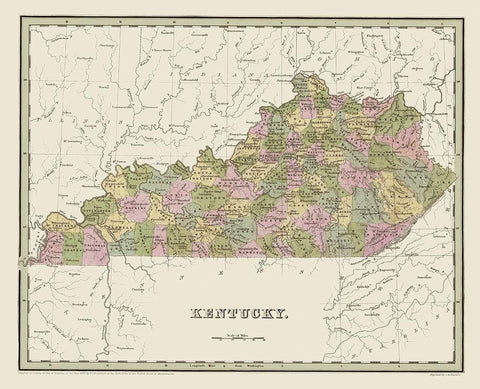 Kentucky - Putnam 1838 White Modern Wood Framed Art Print with Double Matting by Putnam