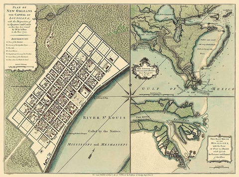 New Orleans Louisiana Plan - Jefferys 1759 Black Ornate Wood Framed Art Print with Double Matting by Jefferys