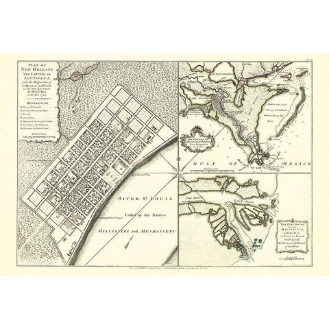 New Orleans Louisiana - Jefferys 1759 Gold Ornate Wood Framed Art Print with Double Matting by Jefferys