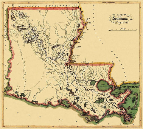 Louisiana - 1814 White Modern Wood Framed Art Print with Double Matting by Carey