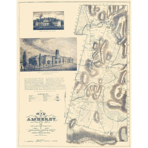 Amherst Massachusetts Landowner - Gray 1833 White Modern Wood Framed Art Print by Gray