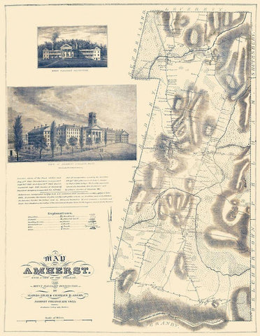 Amherst Massachusetts Landowner - Gray 1833 Black Ornate Wood Framed Art Print with Double Matting by Gray