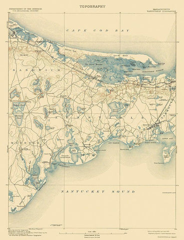 Barnstable Massachusetts Quad - USGS 1893 White Modern Wood Framed Art Print with Double Matting by USGS