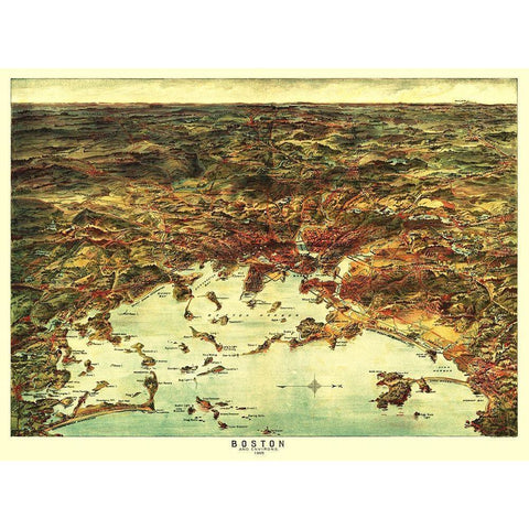 Boston Massachusetts - Walker 1905 Black Modern Wood Framed Art Print with Double Matting by Walker
