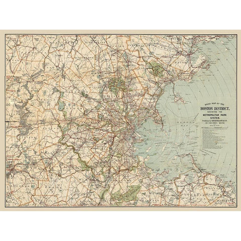 Boston Massachusetts - Walker 1905 Gold Ornate Wood Framed Art Print with Double Matting by Walker