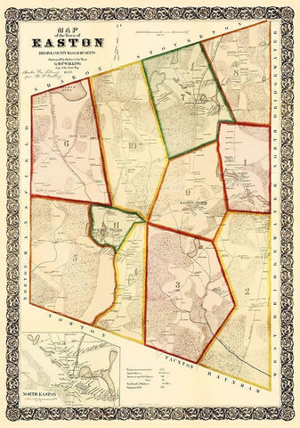 Easton Massachusetts - Mayer 1856 Black Ornate Wood Framed Art Print with Double Matting by Mayer