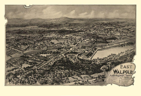 East Walpole Massachusetts - Poole 1898 Black Ornate Wood Framed Art Print with Double Matting by Poole