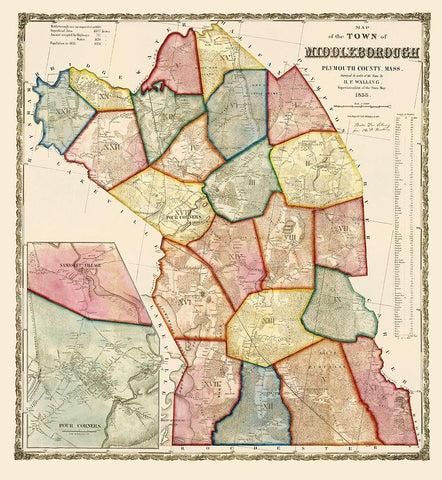 Middleborough Massachusetts - Mayer 1855 White Modern Wood Framed Art Print with Double Matting by Mayer